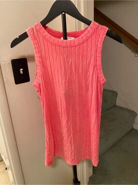Zenana Outfitters Ribbed Tank Top - Coral Pink size large sleeveless lightweight